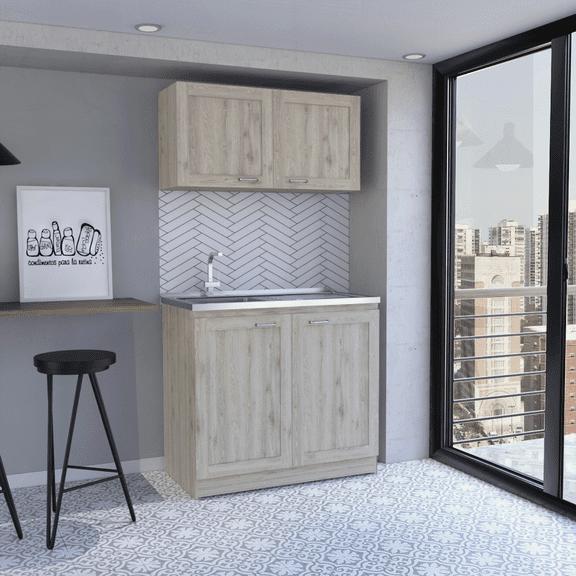 Light Gray Two-Piece Storage Cabinet Set Space-Saving Modern Design for Home & Apartment