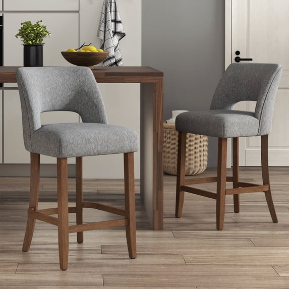 Light Gray Upholstered Counter Height Bar Stool with Solid Wood legs Set of 2