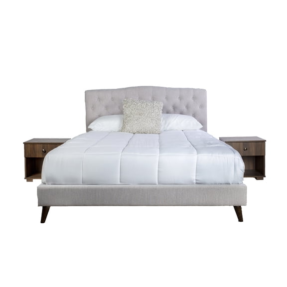 Light Gray Upholstered King Bed Frame Set with 2 Nightstands and Storage Headboard, Modern Platform Bedroom Set