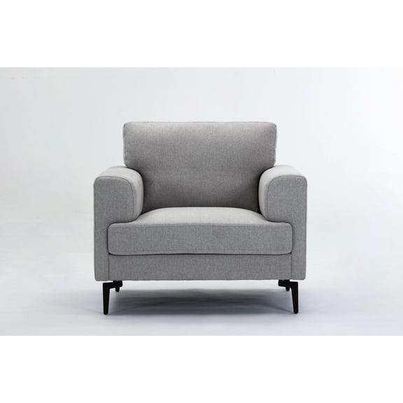 Light Gray Upholstered Linen Chair | Pocket Coil Seating for Daily Sitting | Metal and Synthetic Wood Makeup | Supports High - Capacity Weight