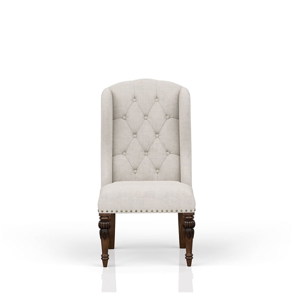 Light Gray Upholstered Wingback Host Chair, Traditional Dining Side Chair with Sturdy Construction for Elegant Seating