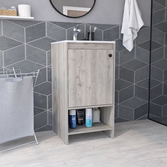 Light Gray Vanity Unit | Bathroom Organization Essential | Two Shelves for Storage