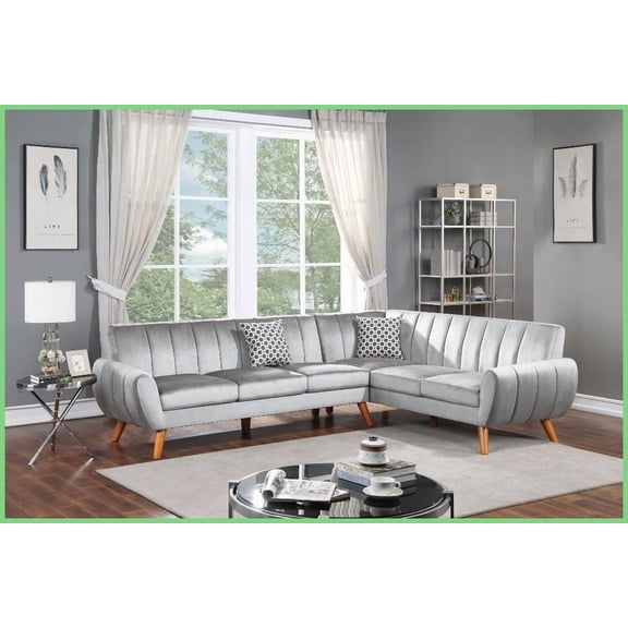 Light Gray Velvet 2-Piece Sectional Sofa with Wood Frame for Living Room