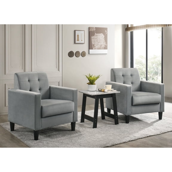 Light Gray Velvet Armchair with End Table Offer | Great for Living Room Usage | Marble Table Top and Particle Board Base | Meets the Demand for Durable Furniture