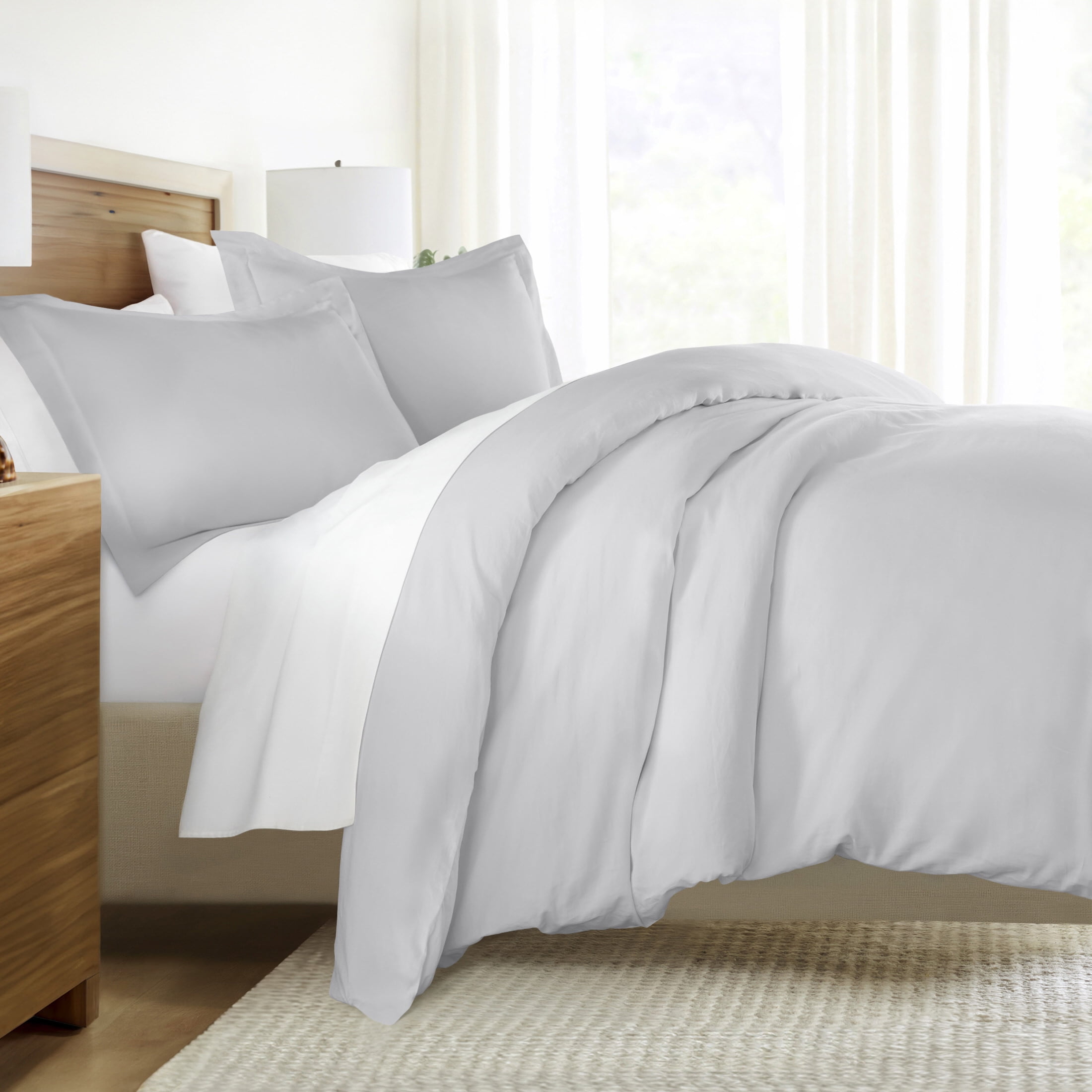 Light Gray Vintage Washed 3 Piece Cotton Duvet Cover Set, Full/Queen, by Noble Linens