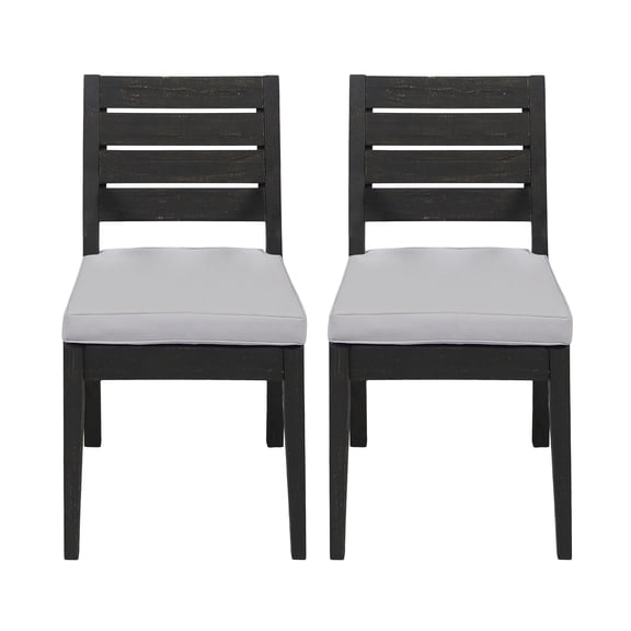Light Gray Water-Resistant Outdoor Dining Chairs Set of 2, Acacia Wood Armless Patio Seating with Cushions, Sandblasted Dark Gray Frame, 19L x 23W x 35H inches