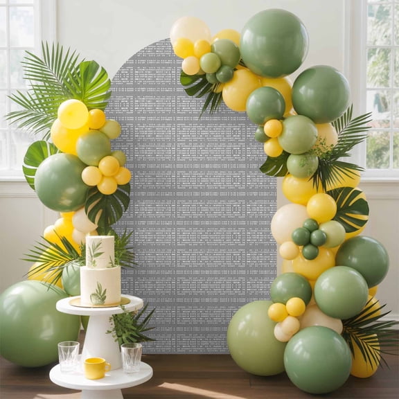 Light Gray White Pixels Arch Backdrop Cover, 5FT, Modern Contemporary Abstract Boho Spandex Arch Covers Double-Sided Backdrop for Wedding Birthday Party Photo Background Decoration