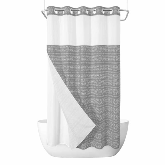 Light Gray White Pixels No Hook Shower Curtain and Snap in Liner Set, Modern Contemporary Abstract Boho Waterproof Shower Curtain Liner Set with Mesh Top Window for Bathroom 36x78in
