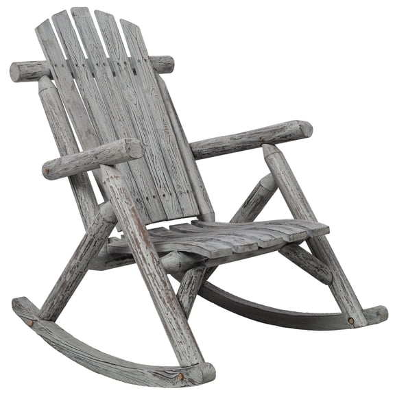Light Gray Wooden Porch Rocker Chair for Outdoor Patio, Durable Fir Log Rocking Chair with Ergonomic Design, 26x39.3x38 Inches