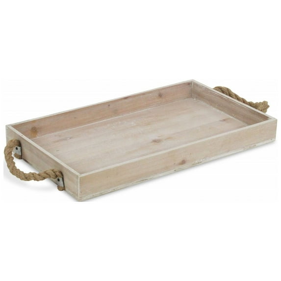 Light Gray Wooden Tray with Rope Handles