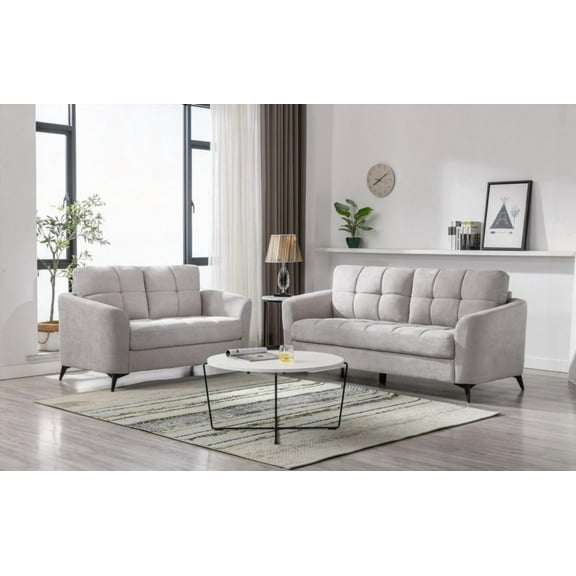 Light Gray Woven Fabric Living Room Loveseat Set by Callie - 79”x33”x35”H Sofa & 60”x33”x35”H Loveseat