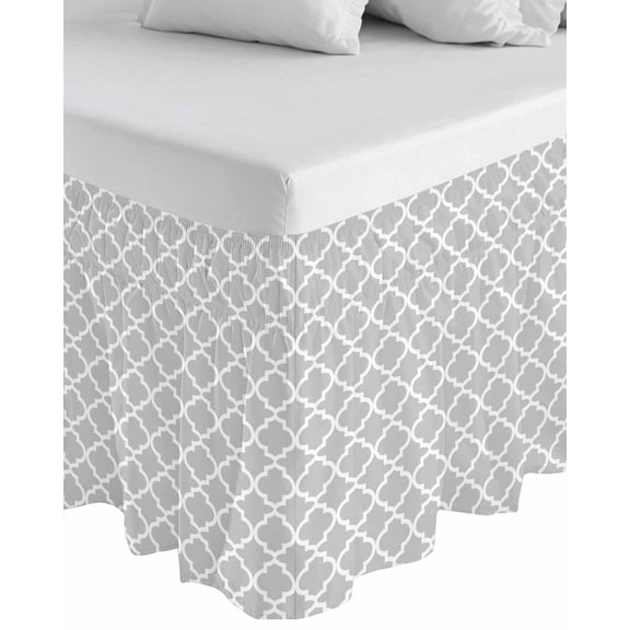 Light Gray Wrap Around Bed Skirts for Queen Bed 16" Drop,Bed Skirt with Adjustable Elastic Belt Dust Ruffle Bed Valance for Bedroom Hotel Luxury Minimalist Boho Abstract Ethnic Motifs Bed Frame Cover