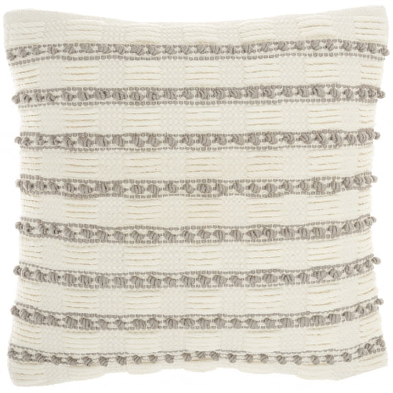Light Gray and Ivory Textured Stripes Throw Pillow