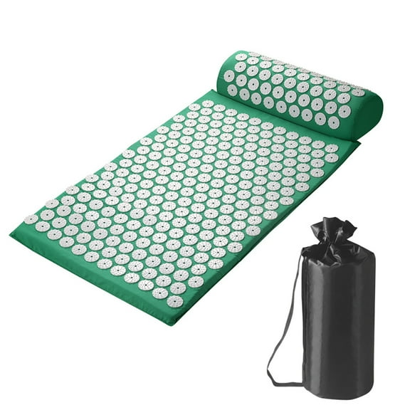 Light Green 25.6 In. x 15.75 In. Acupressure Mat and Pillow Set with Bag for Neck and Back Pain Relief
