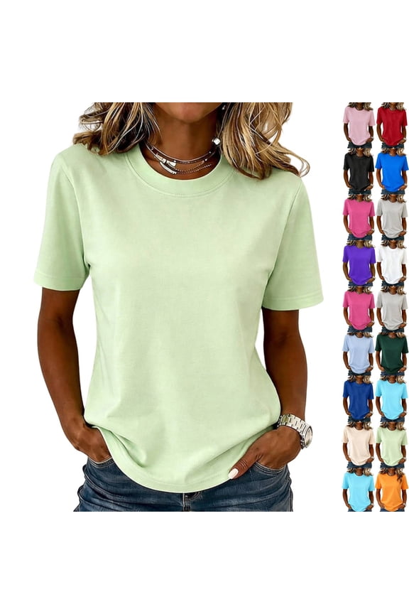 T Shirts for Women Short Sleeve Crewneck Cotton Tops Summer Casual Breathable Basic Tee Tshirt Light Green 2XL