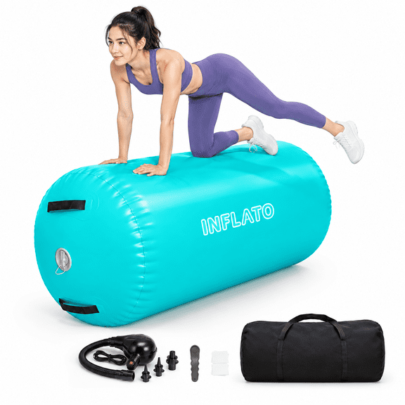 Light Green 4FTx29.5inch Inflatable Gymnastics Air Roller Tumbling Mat with Pump