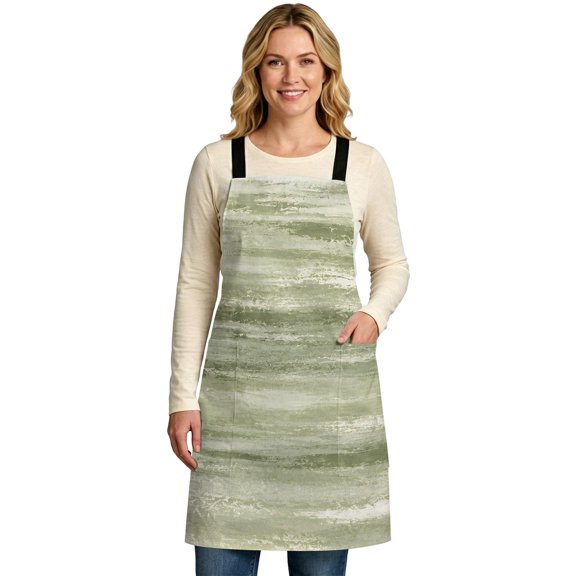 Light Green Abstract Texture Kitchen Aprons for Women with 2 Pockets, 35"x47" Vintage Distressed Graffiti Art CrossBack Adjustable Straps Cooking Aprons, Bib Apron for Baking Gardening