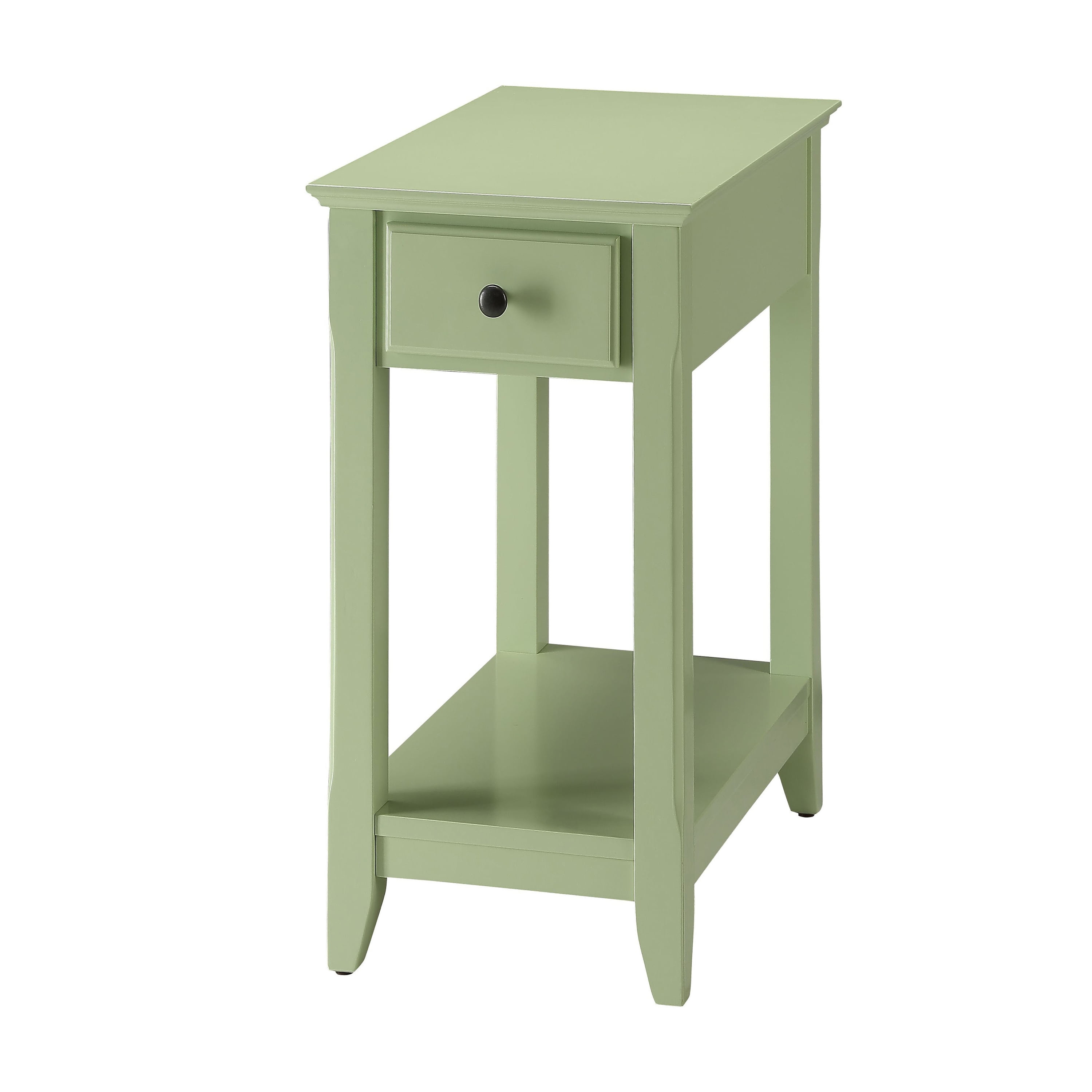 Light Green Accent Table with Drawer and Shelf - Compact Mid-Century ...