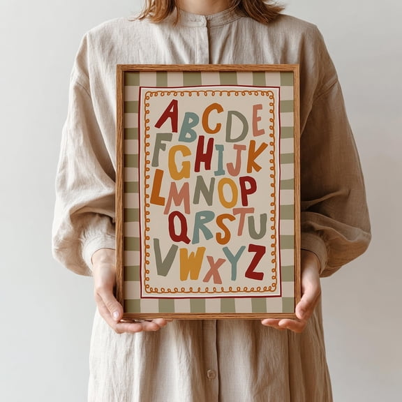 Light Green Alphabet for Playroom Playroom Vintage Educational ABC Poster