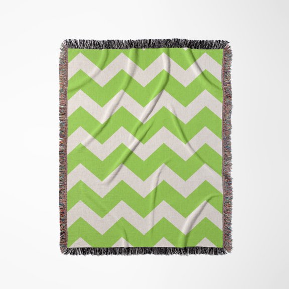 Light Green And White Lime Chevron Zig Zag Pattern - Trendy And Modern, Woven Blanket