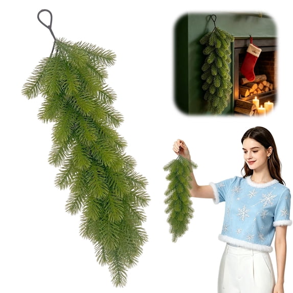 Light Green Artificial Christmas Hanging Greenery,23.6 Inch Lifelike Needle Vine, Indoor Wall Mantel Bookshelf Hanging Holiday Decoration