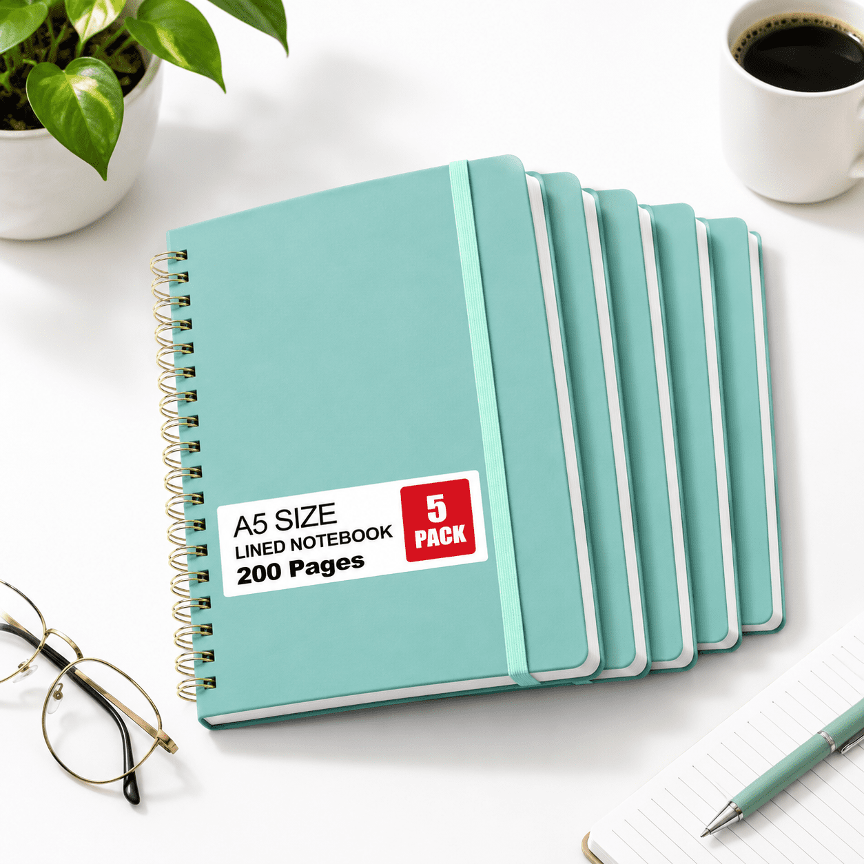 Light Green B 5 Pack Hardcover Spiral Lined Notebook Journal Set ...