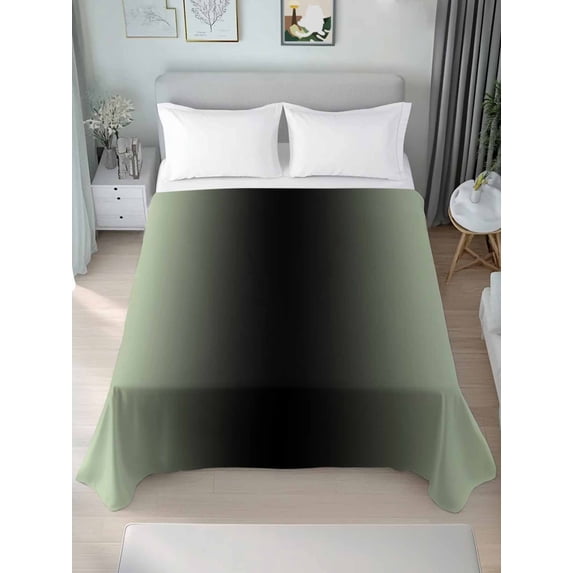 Light Green Black Ombre Full Size Flat Sheet, Wrinkleproof & Fadeproof Cooling Flat Bed Sheet Only, Modern Gradient Abstract Art Breathable Soft Bedding Top Sheets 81 x 96 Inches