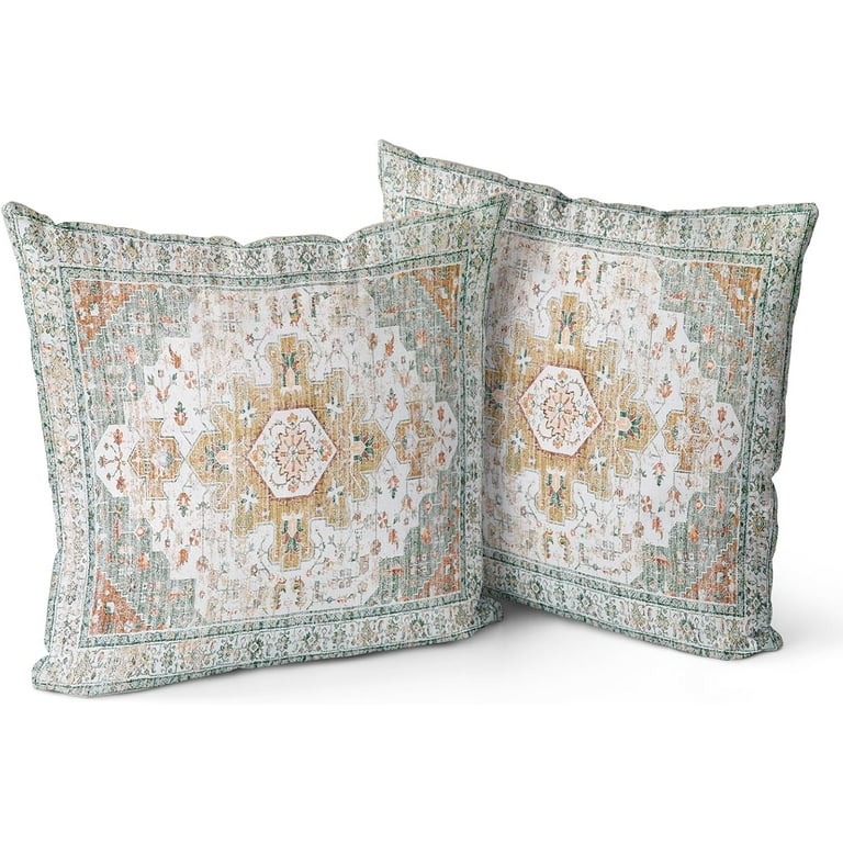 Light Green Boho Throw Pillow Covers Set of Monaco Rug Carpet