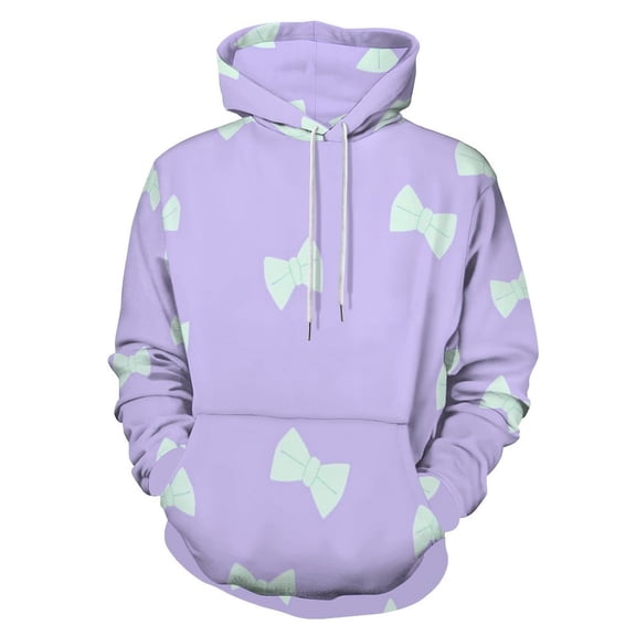 Light Green Bow on Purple Background-2 Men's Women Vintage 3D Hooded Sweatshirt - All-Season Loose Fit Streetwear