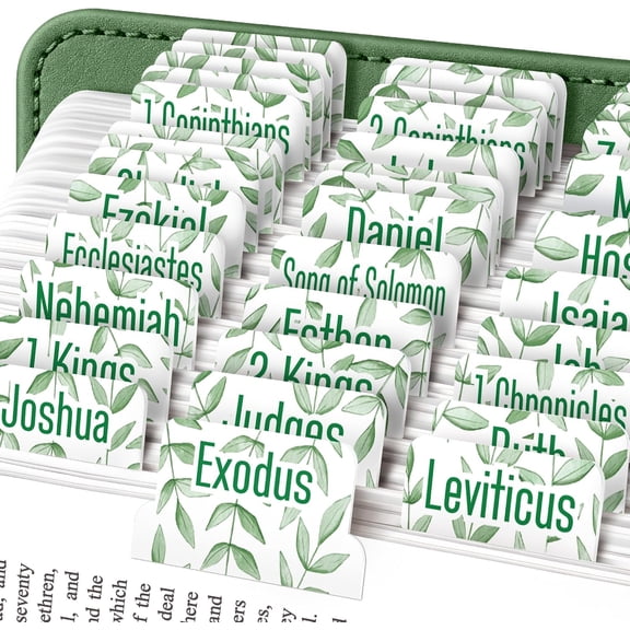 Light Green Branches Bible Tabs for Women and Men – Laminated Large Print Leaf Branch Design Bible Index Tabs, 80 Old & New Testament Scripture Tabs with Easy-Apply Guide, Durable Tabs for Bible Stu