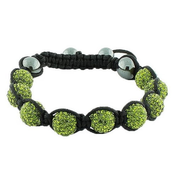 Light Green CZ Black Cord Adjustable Macrame Bracelet