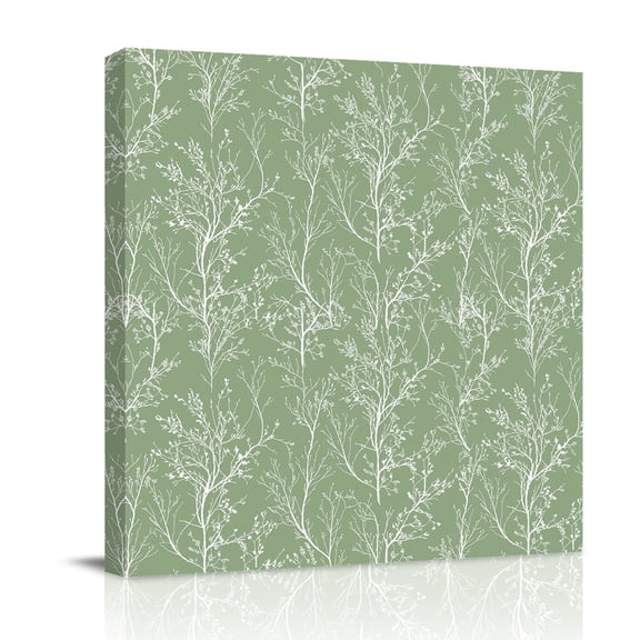 Light Green Canvas Wall Art for Living Room, White Tree Branch Botanical Abstract Plant Leaves Wall Decor Framed Artwork Pictures Ready to Hang for Bedroom Office Home Decor