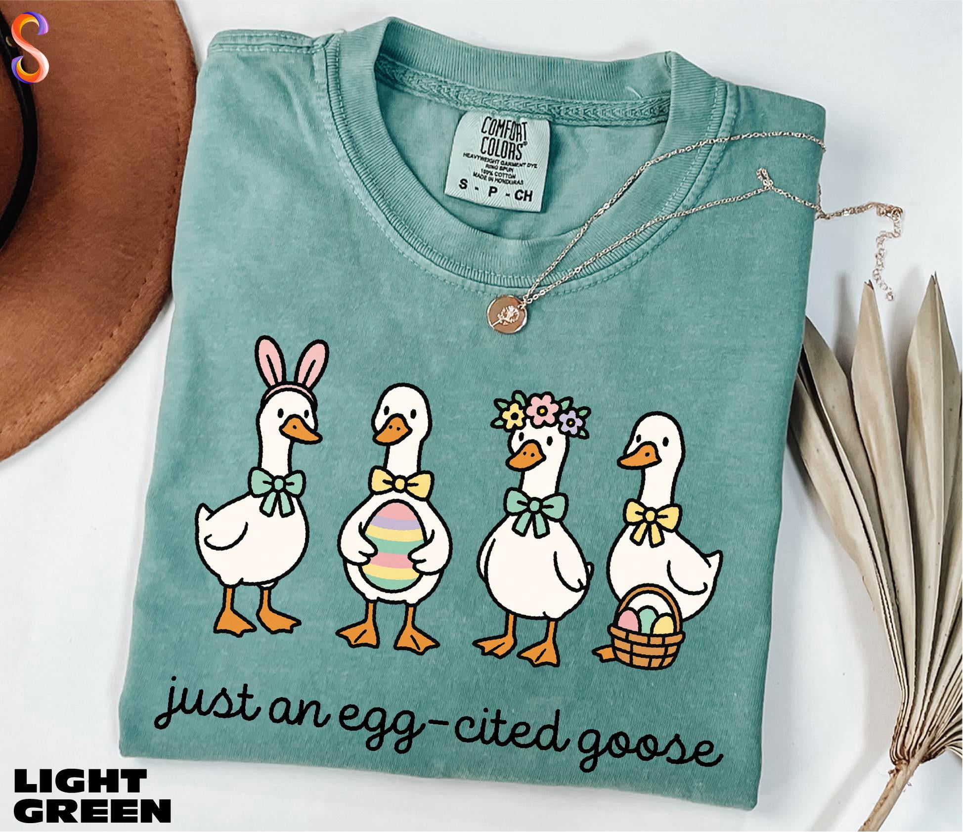 Light Green Cartoon Duck Easter Sweatshirt - Just An Egg-cited Goose ...