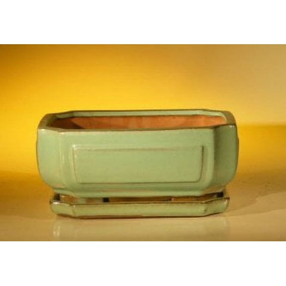 Light Green Ceramic Bonsai Flower Pot - Rectangle Professional Series With Attached Humidity/Drip tray