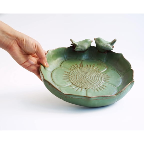 Light Green Ceramic Heavy Duty Wild Bird Bath Bowl or Feeder for Outdoor Garden, Bowl Only