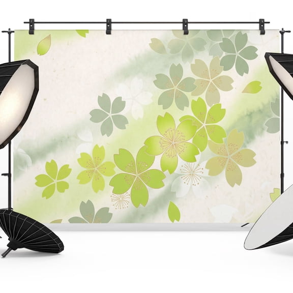 Light Green Cherry Blossoms Backdrops for Photography, Abstract Ombre Floral Petals Fabric Photo Background Sturdy Studio Props for Photo Studio, Video Recording, Booth & Photoshoot 7x5ft