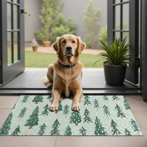 Light Green Christmas Tree and Snow Pattern Door Rugs,Washable Non Slip Door Mats Indoor,Decorative Door Mats,Entry Mat Indoor for Entrance,Bedroom,Kitchen,Bathroom,20"x32"