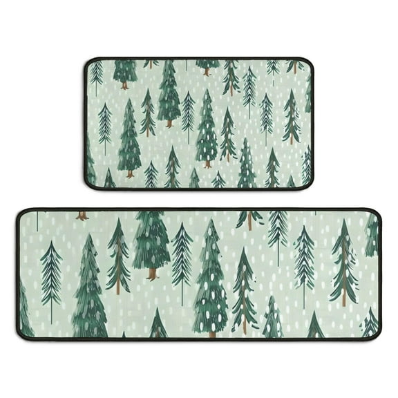 Light Green Christmas Tree Pattern Kitchen Rugs Sets Of 2,Anti Fatigue Kitchen Mat Rugs Non Slip Washable,Decorative Kitchen Floor Mats for Kitchen,Sink,Laundry,17"X30"+17"X47"