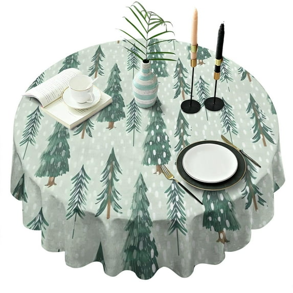 Light Green Christmas Tree Pattern Round Tablecloth 60"x60",Wrinkle Wipeable Table Cloth for Kitchen Dining Room Picnic Patio Party