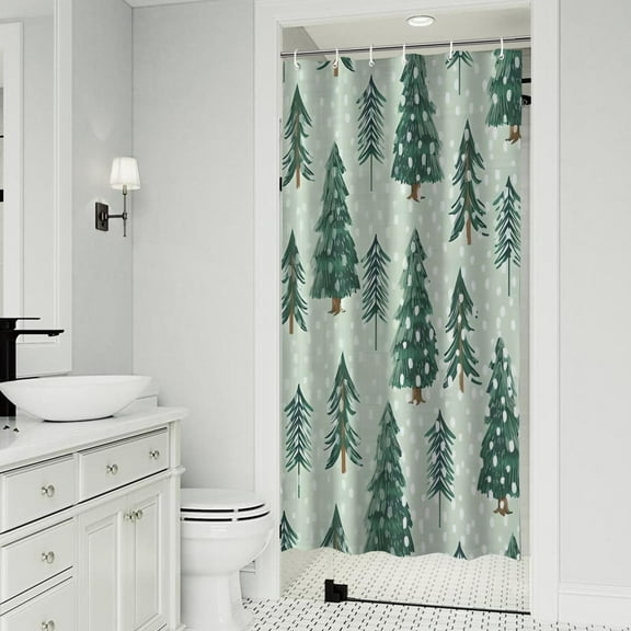 Light Green Christmas Tree and Snow Pattern Shower Curtain 36"x72" ,Bathroom Decorative Shower Curtains Set with 12 Hooks,Modern Waterproof Washable Shower Curtain
