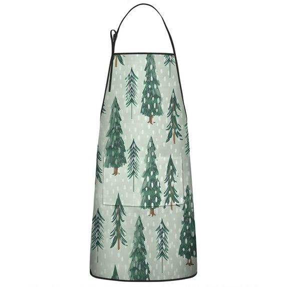 Light Green Christmas Tree and Snow Pattern Apron-Garden Aprons for Women with Pockets-Cotton Linen Waterproof Kitchen Cooking Gardening Aprons Adjustable for Kitchen,Cooking,BBQ and Salon 33"x27"