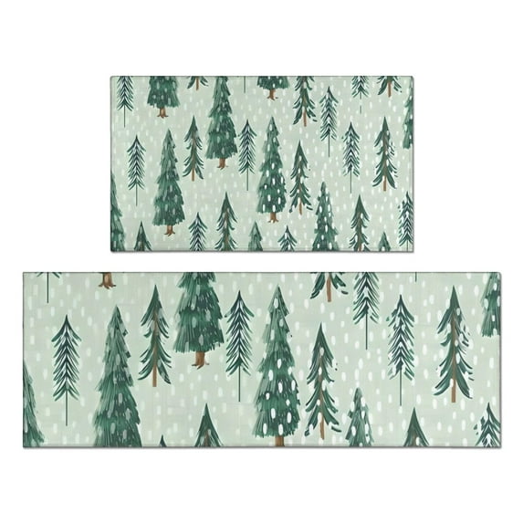 Light Green Christmas Tree Pattern Kitchen Rugs Sets Of 2,Anti Fatigue Kitchen Mat Rugs Non Slip Washable,Decorative Kitchen Floor Mats for Kitchen,Sink,Laundry,17"x30"+17"x47"
