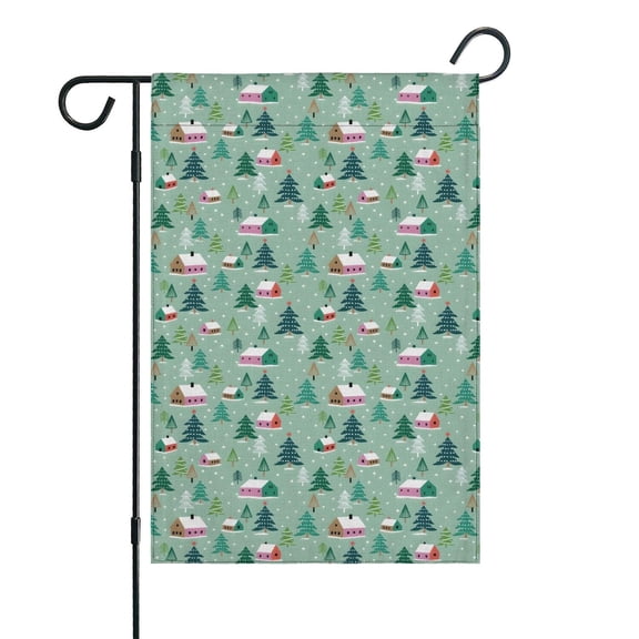 Light Green Christmas Village Pattern Fall Garden Flags 12.5"x18" Double Side,Small Yard Flags for Outside,Outdoor Fall Decor,Autumn Funny Garden Flag Yard Decoration