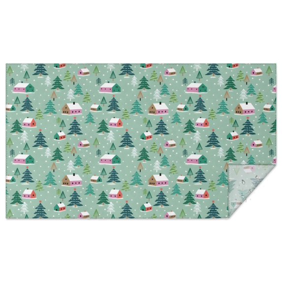 Light Green Christmas Village Pattern Rectangle Tablecloth 60"x102",Waterproof Polyester Rectangle Table Cloth, Wipeable Spillproof Polyester Tablecloth for Dining, Camping, Indoor and Outdoor