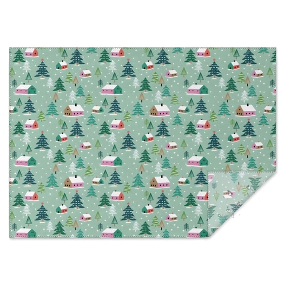 Light Green Christmas Village Pattern Rectangle Tablecloth 60"x84",Waterproof Polyester Rectangle Table Cloth, Wipeable Spillproof Polyester Tablecloth for Dining, Camping, Indoor and Outdoor