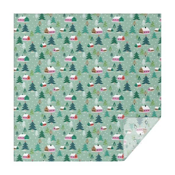 Light Green Christmas Village Pattern Square Tablecloth,Waterproof Square Table Cover,Wipeable Spillproof Washable Table Cover for Home Kitchen Party Decor 42"X42"(107x107cm)