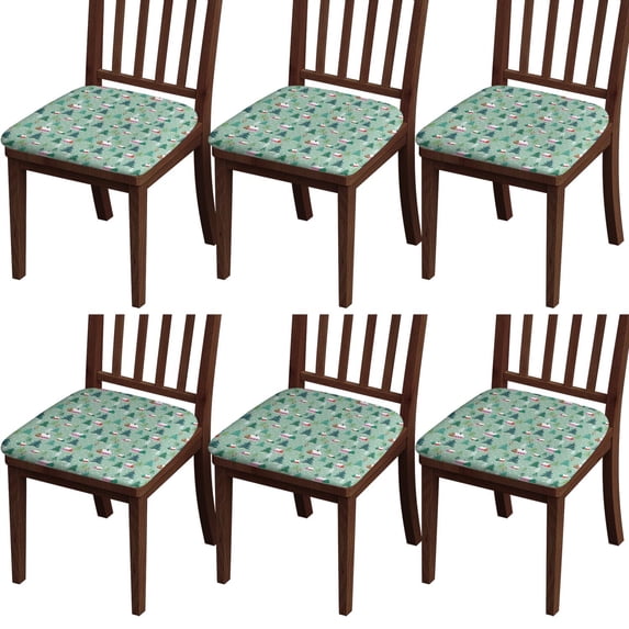 Light Green Christmas Village Seat Covers for Dining Room Chairs Set Of 6,Stretch Printed Washable Chair Seat Cover with Elastic Ties and Button,Removable Waterproof Couch Cushion Covers