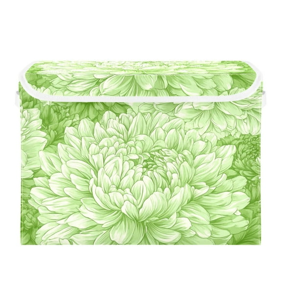 Light Green Chrysanthemums Large Storage Bins with Linen Collapsible Lid Storage Box 16.7 x 12.6 x 11.8in