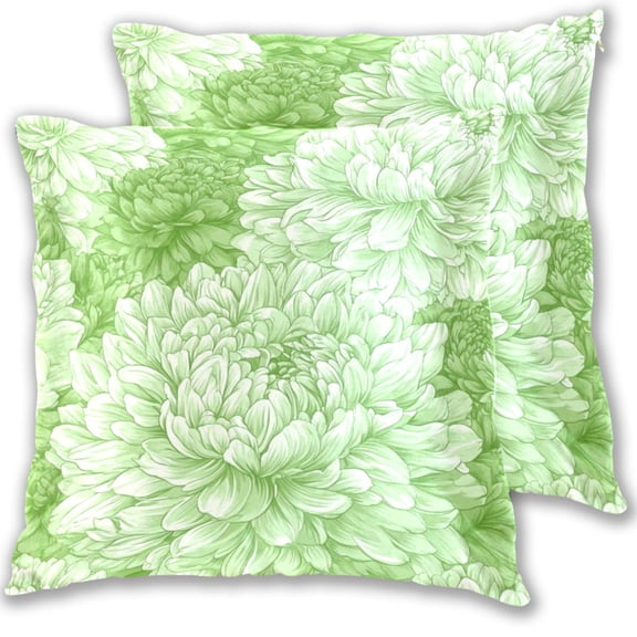 Light Green Chrysanthemums Throw Pillow Covers 16x16 Inch 2 Packs Decorative Square for Living Room Couch Bed Sofa