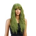 thumbnail image 1 of Light Green Curly Synthetic Wigs with Bangs Heat Resistant Fiber for Cosplay Party, 1 of 6